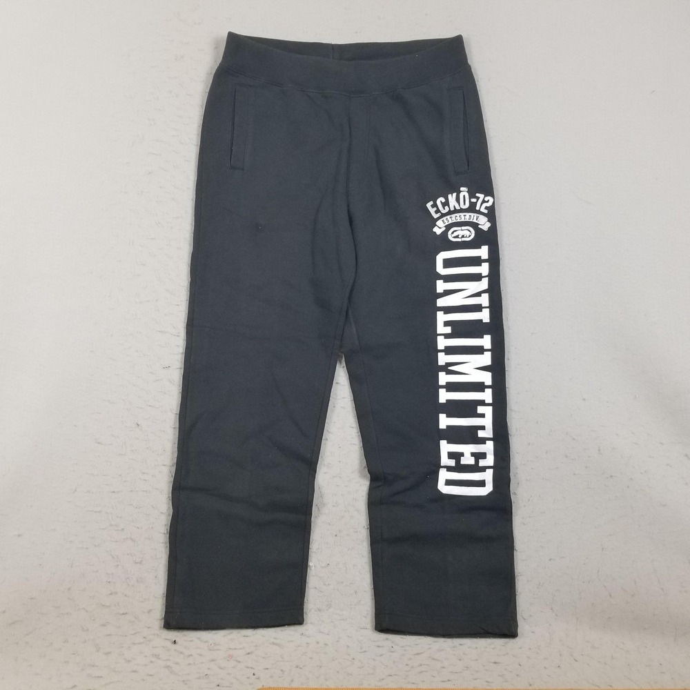 Ecko Unltd Sweatpants Mens Large Black Fleece Unlimited Logo Relaxed Straight